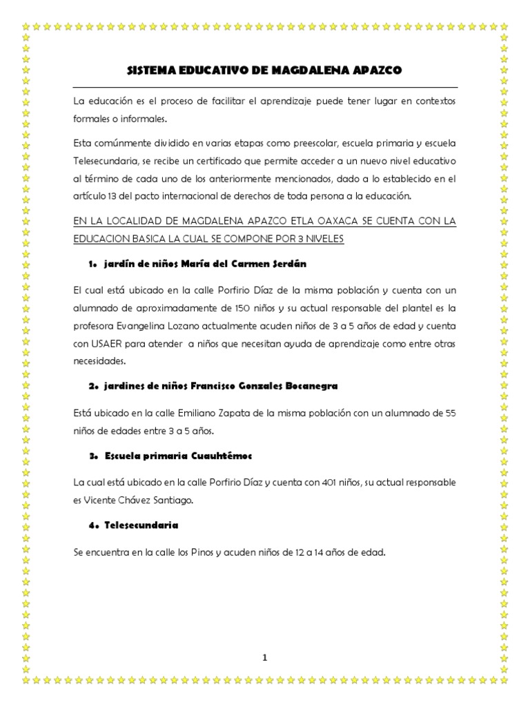 Magdalena Apasco Etla PDF Jardín de infancia Educación primaria