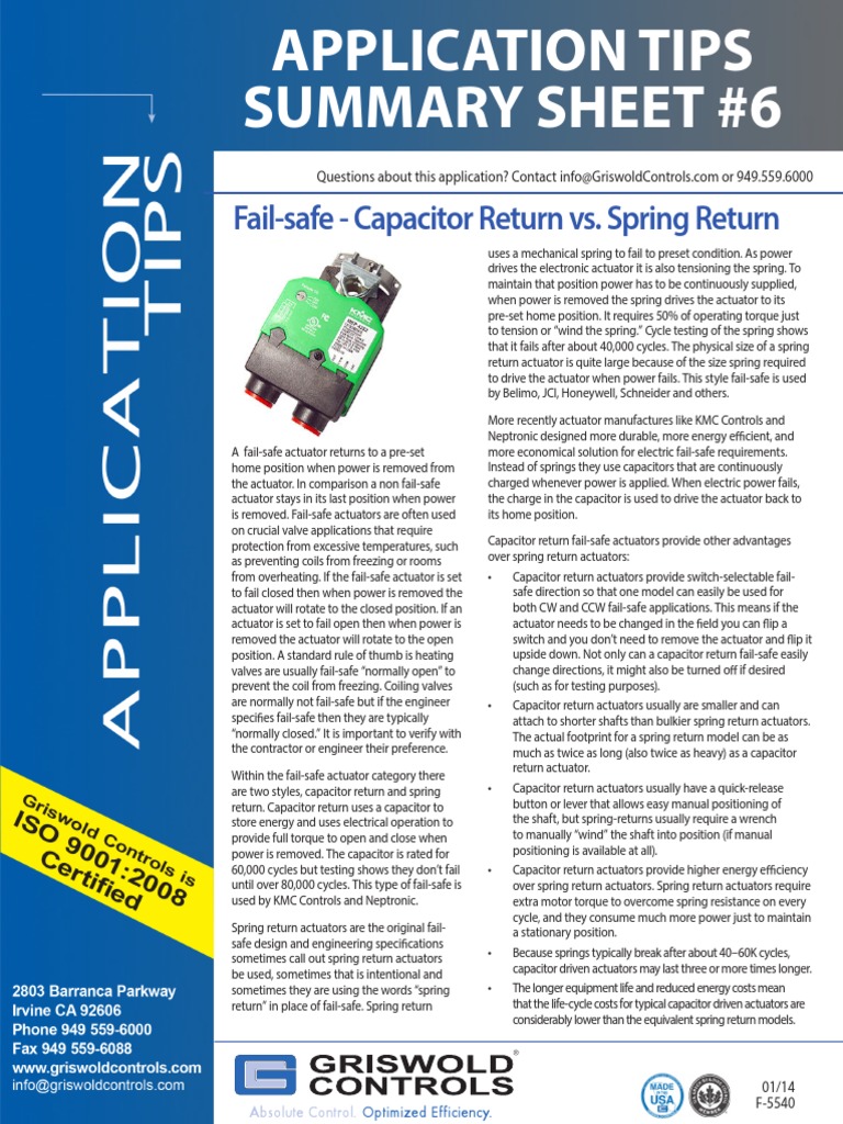 Griswold Application TipsfailSafe Capacitor Return vs. Spring