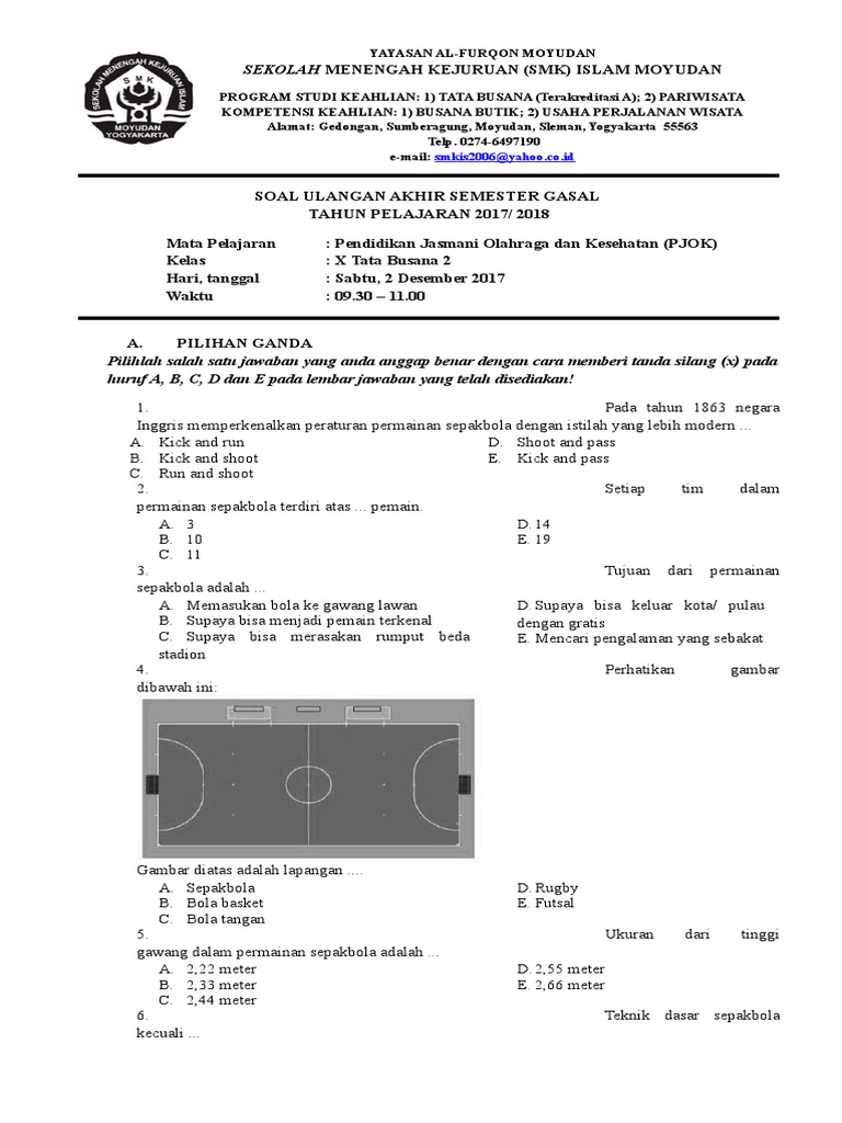 Contoh Soal Pilihan Ganda Sepak Bola