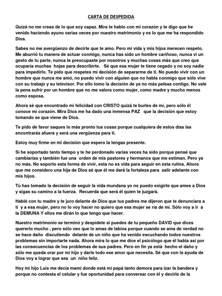 Carta De Despedida A Un Amor Que No Te Valoro