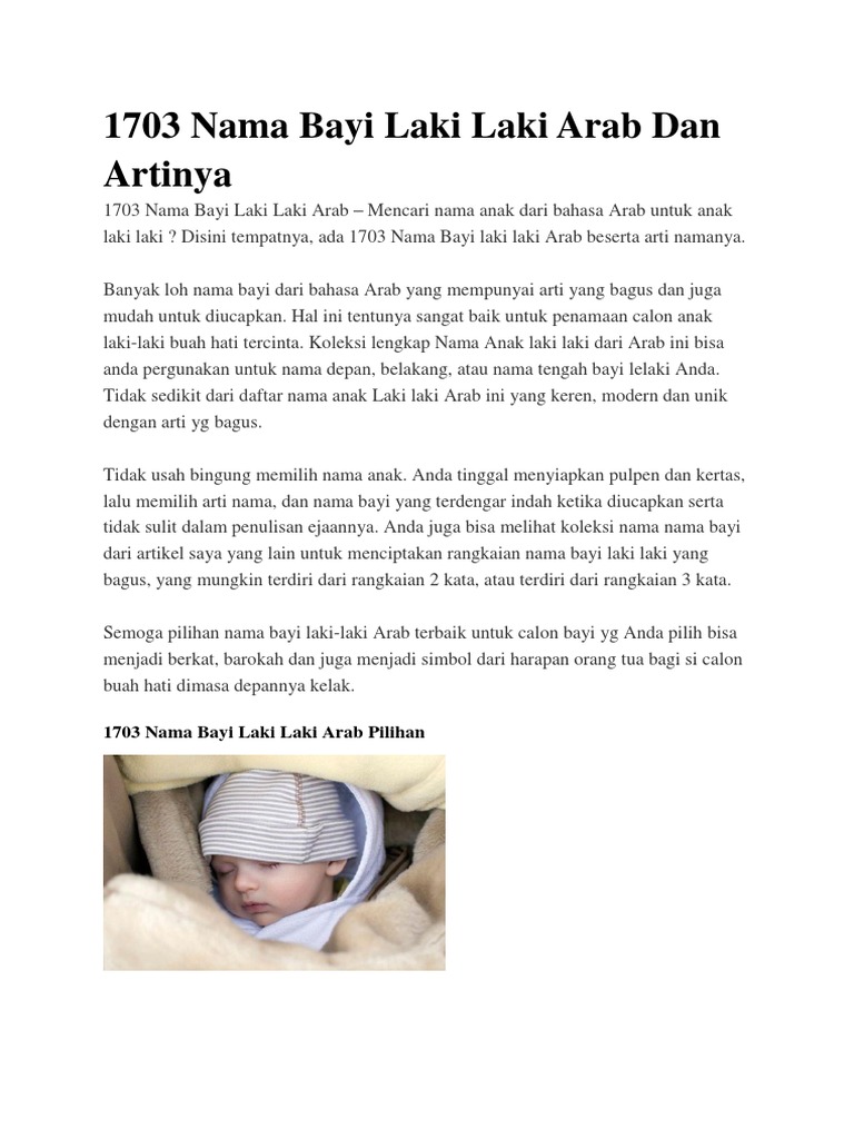 1703 Nama Bayi Laki Laki Arab Dan Artinya