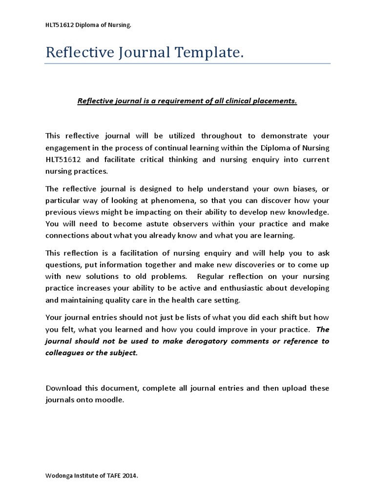 Clinical Placement Reflective Journal Template-1 | Pdf | Nursing | Critical  Thinking