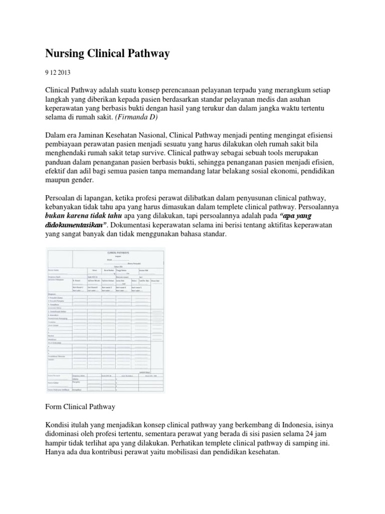 Nursing Clinical Pathway | PDF