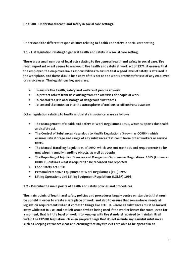 Health and Safety in Social Care Settings | PDF | Personal Protective ...