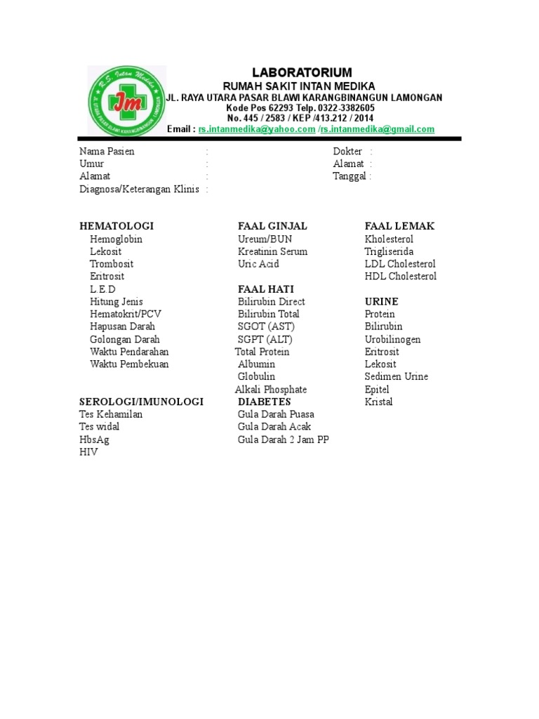 Laboratorium RS Intan Medika Blawi | PDF