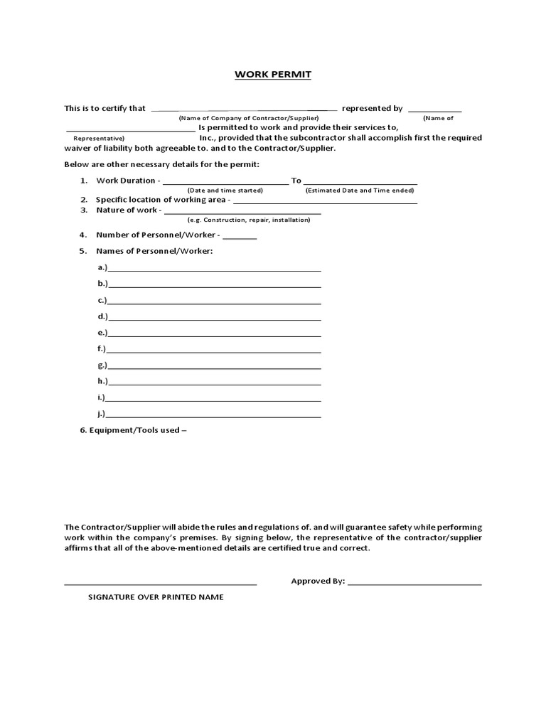 Construction Work Permit Template | PDF | Law