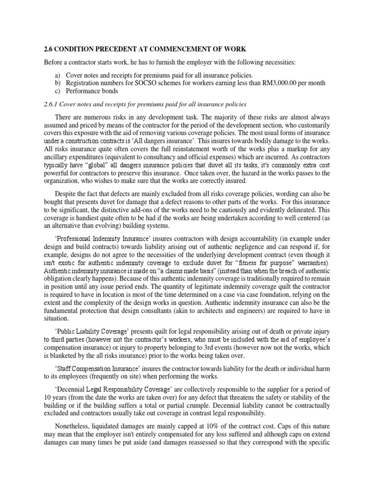 Insurance Conditions Precedent for Work | PDF | Liability Insurance ...