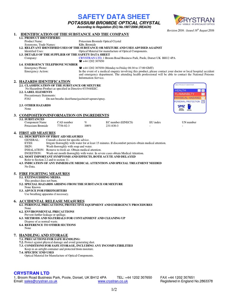 Potassium Bromide Kbr Msds Occupational Safety And Health Safety