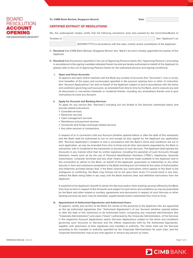 CIMB Bank Resolution for Club Account | PDF | Guarantee | Banks