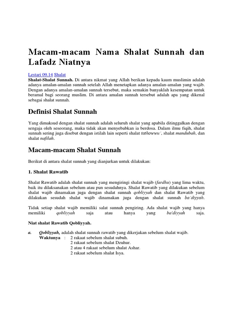 Macam Sholat Sunah