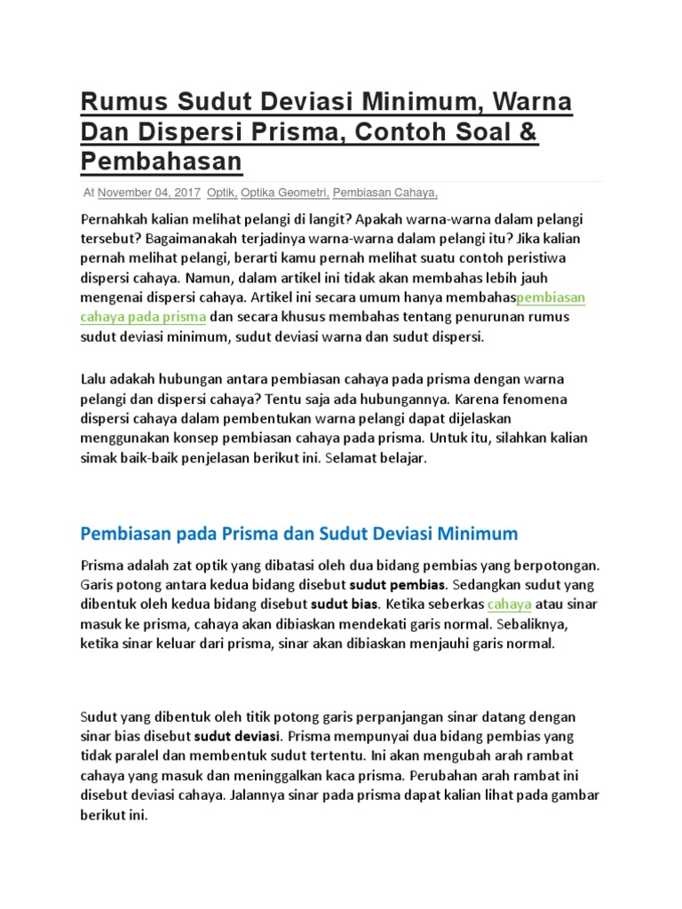 Rumus Sudut Deviasi Minimum