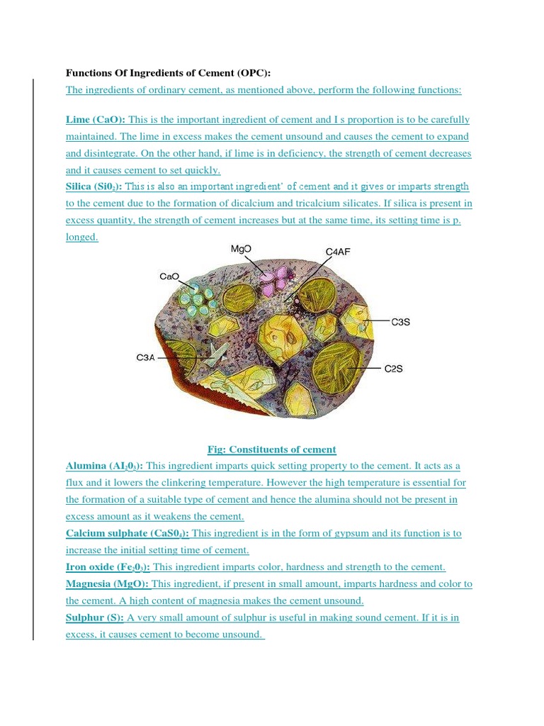 Functions of Ingredients of Cement PDF