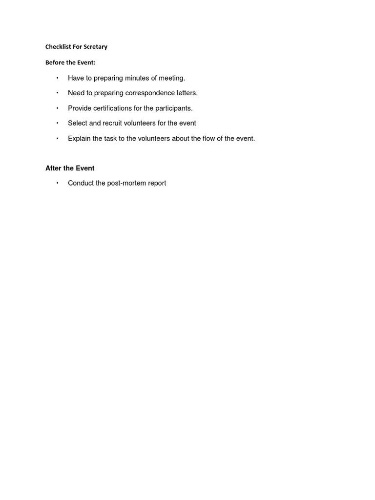 Essential Event Secretary Checklist | PDF | Law | Computers