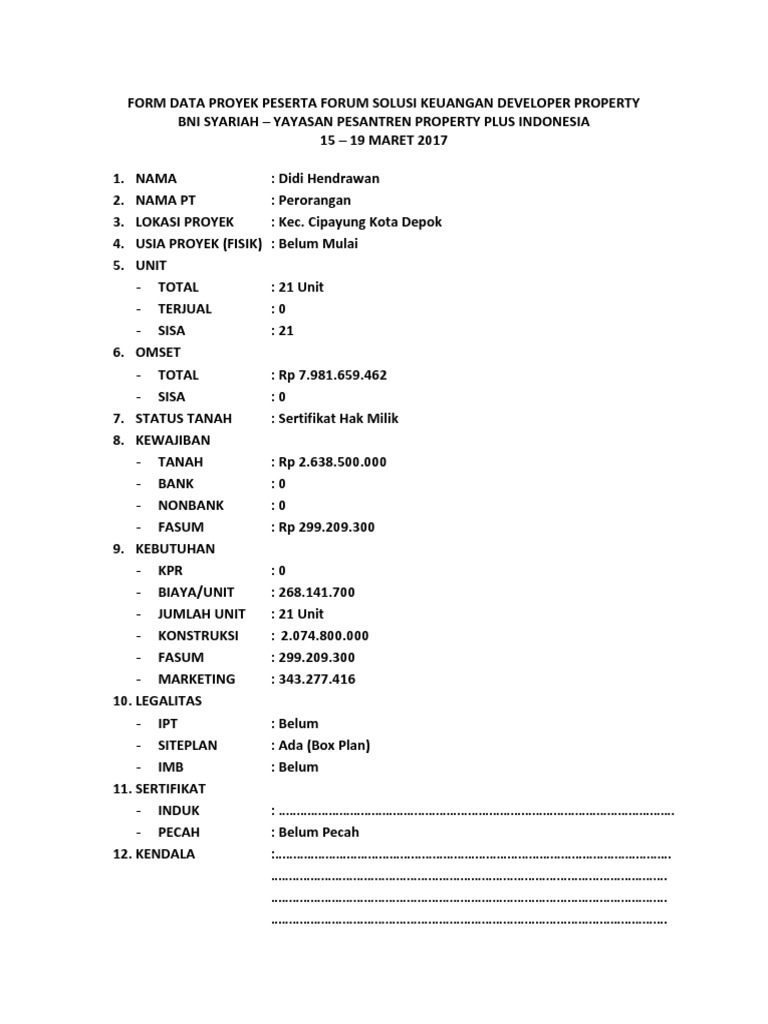 Data Proyek Peserta Forum Keuangan | PDF