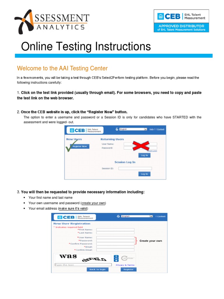 CEB Online Test Instructions | PDF