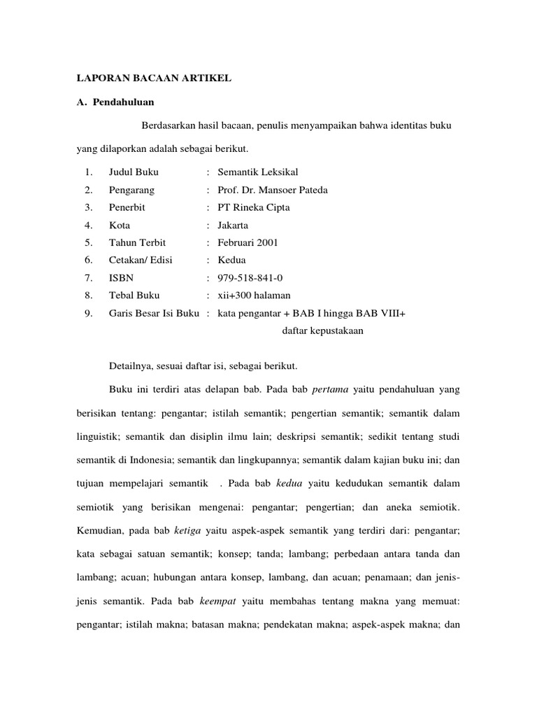 Laporan Bacaan Artikel