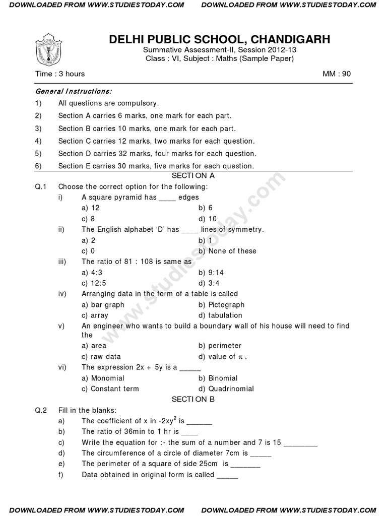 case study questions in maths for class 6