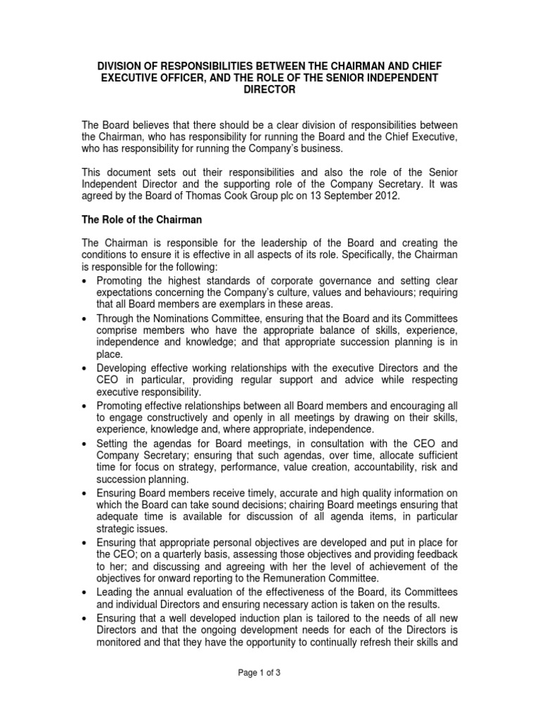 Division Responsibilities Chairman Ceo1 | Pdf | Chairman | Chief Executive  Officer