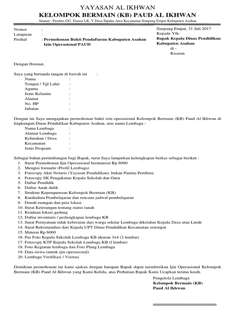 Download 98+ Contoh Surat Surat Izin Operasional Sekolah Gratis Terbaru