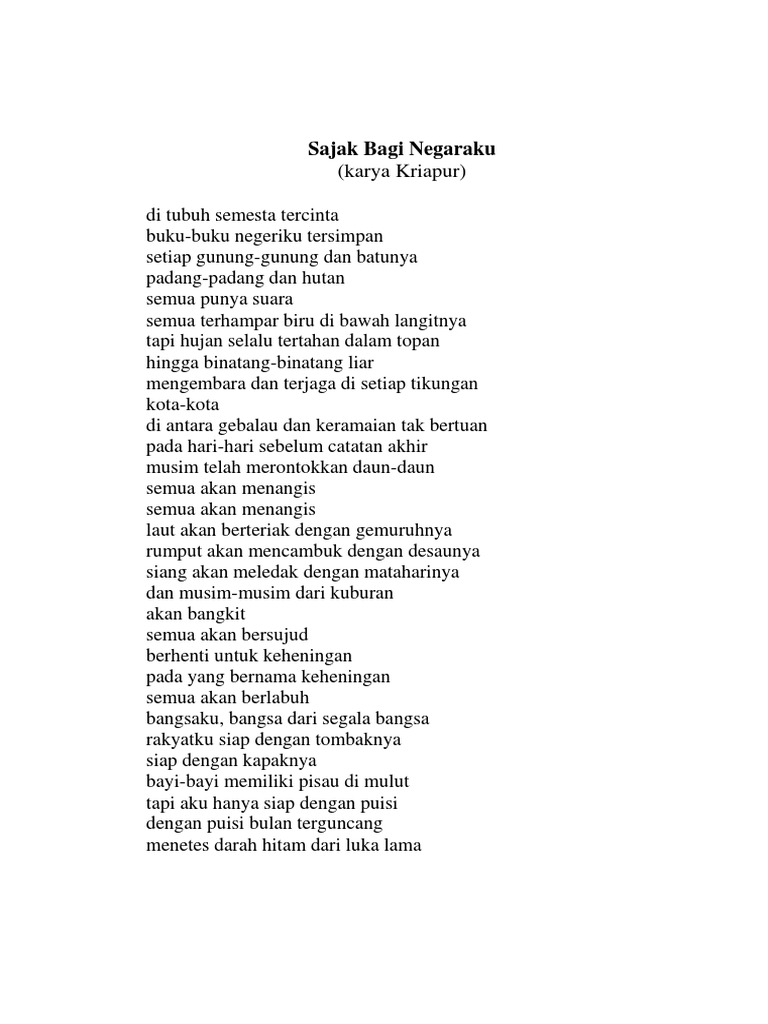 Sajak Bagi Negaraku Karya Kriapur 1001 Kumpulan Puisi Terbaik
