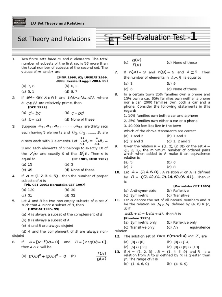 Self Evaluation Test-Sets and Relations | PDF | Algebra | Abstract Algebra