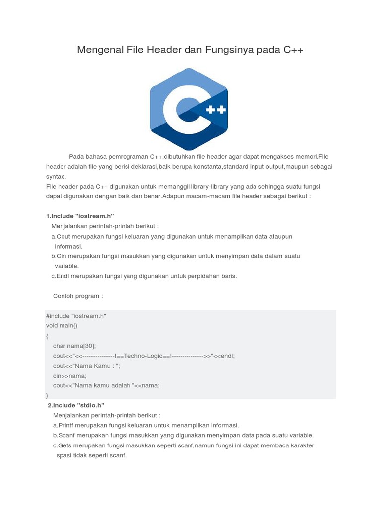 Fungsi dan Contoh File Header C++ | PDF | Metode & Bahan Ajar | Komputer