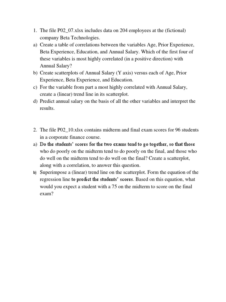 Exercise On Correlation and Scatter Plot | PDF