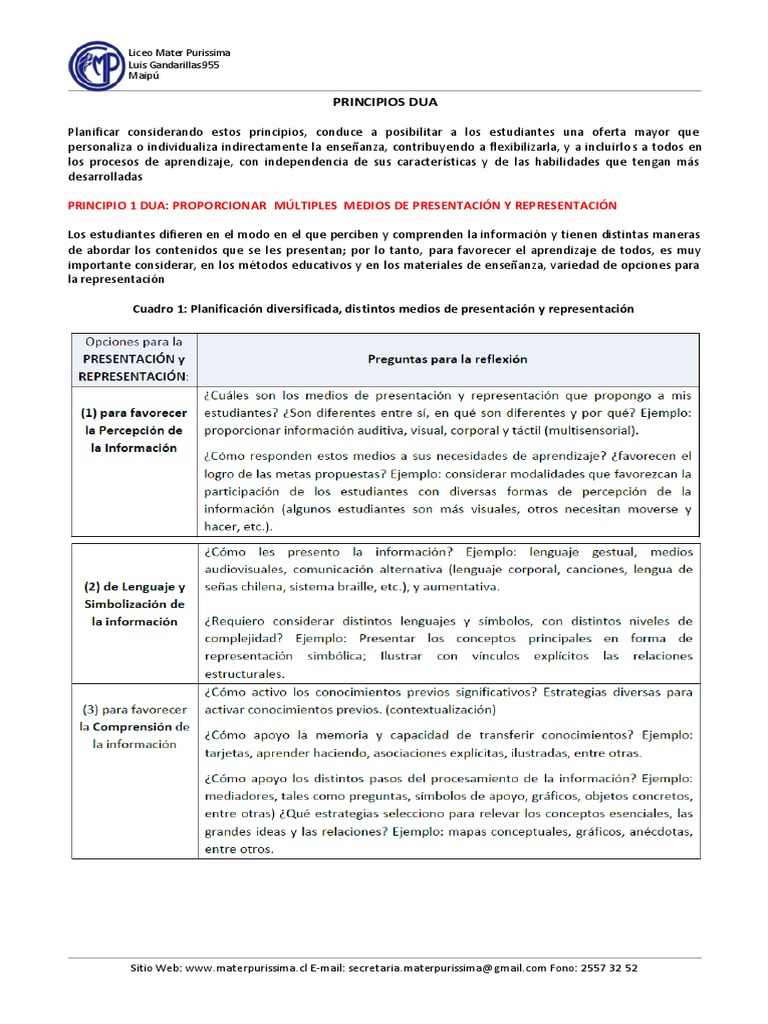 Principios del DUA en Educación | PDF | Aprendizaje | Cognición