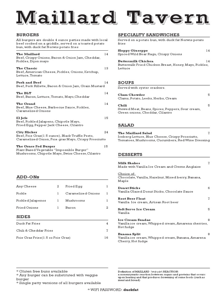 Maillard Café Menu Highlights | PDF | Hamburgers | Salad