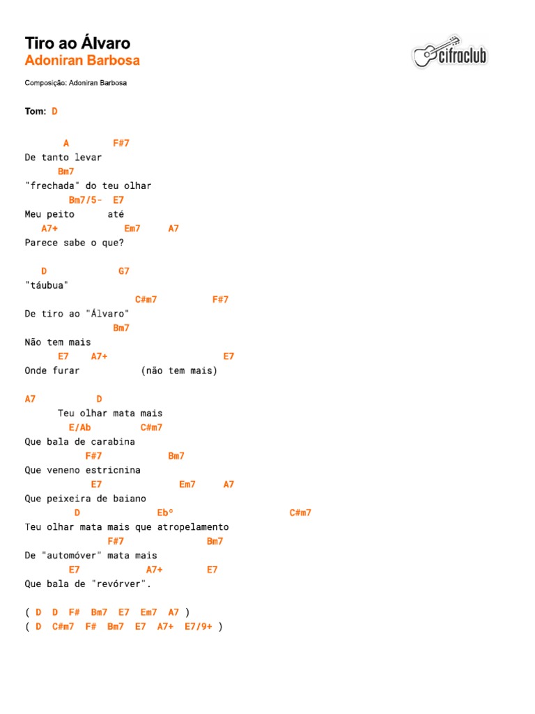 Cifra Club Adoniran Barbosa Tiro Ao Álvaro PDF
