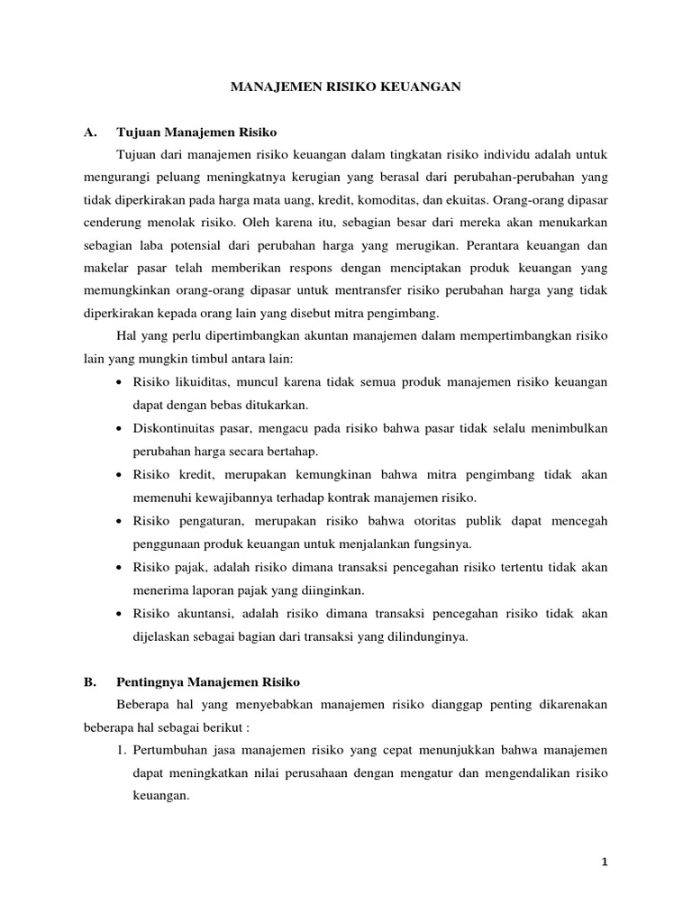 Manajemen Risiko Keuangan Makalah Docx