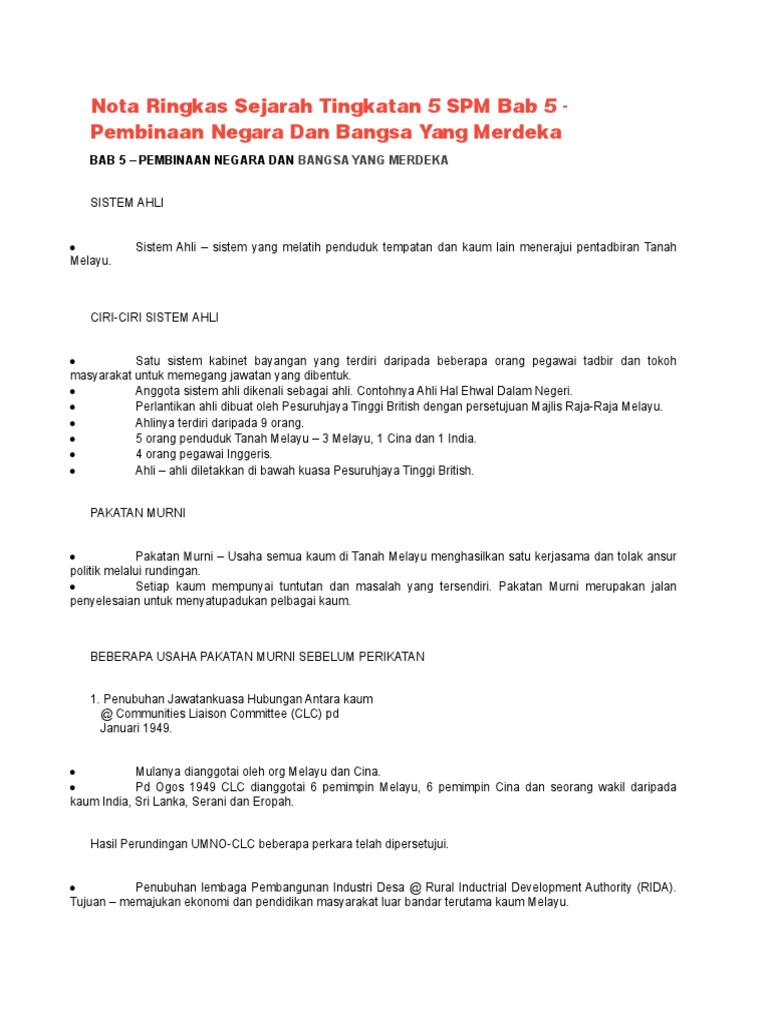 Nota Ringkas Sejarah Tingkatan 5 Spm Bab 5 Pdf