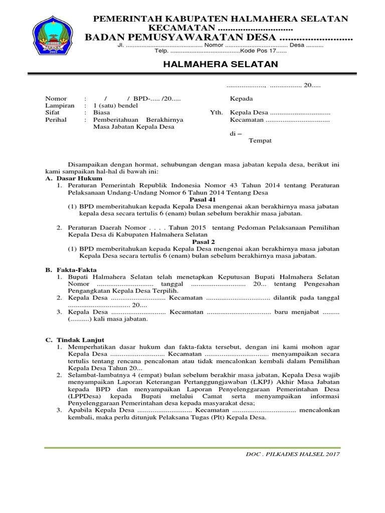 Surat Pemberitahuan Berakhir Masa Jabatan