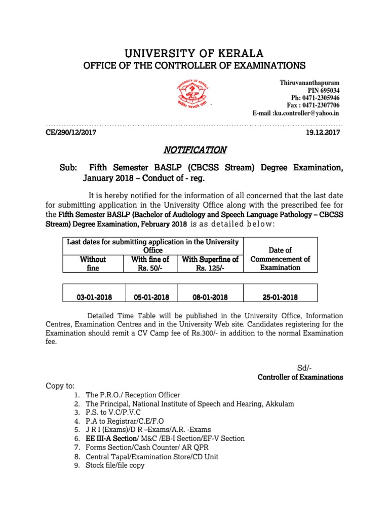 University of Kerala University of Kerala University of Kerala