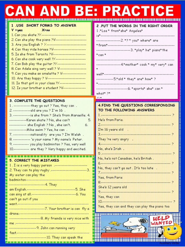 Can and Be Practice On Two Pages Grammar Drills | PDF | Chess Theory ...