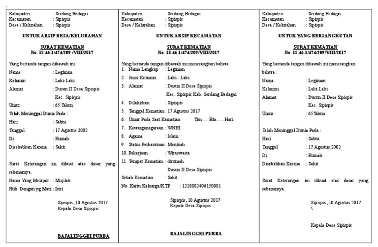 16 Contoh Surat Kematian Dari Kelurahan Doc Kumpulan Contoh Surat