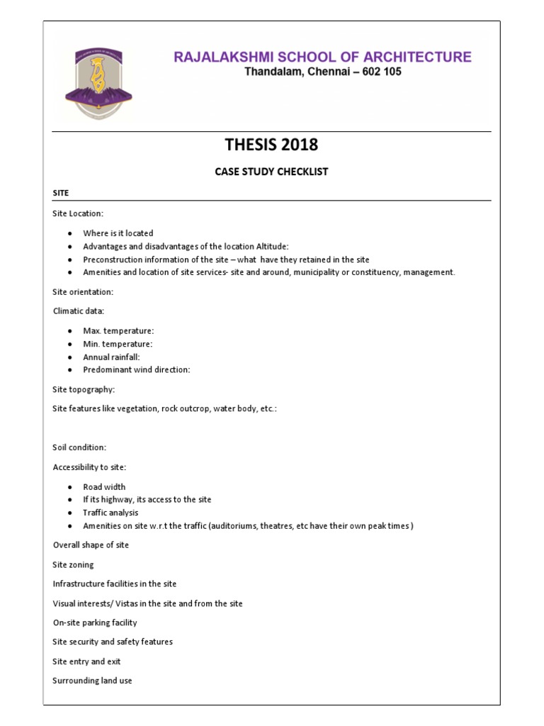 Thesis Case Study Checklist | PDF | Building | Elevator