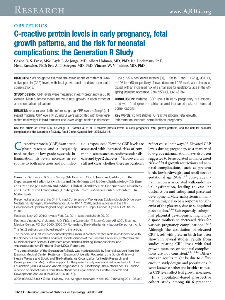 Creactive protein levels in early pregnancy, fetal.pdf C Reactive
