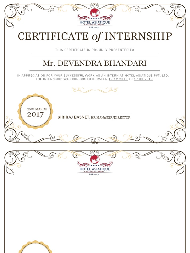 Internship Certificate for Devendra Bhandari | PDF | Law