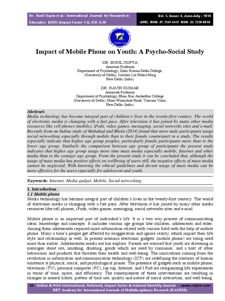 Mobile Phones' Impact on Youth Well-Being | PDF | Adolescence | Social ...