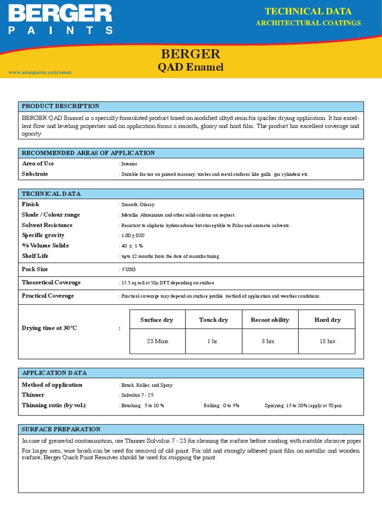 Berger QAD Enamel PDF PDF Paint Industries