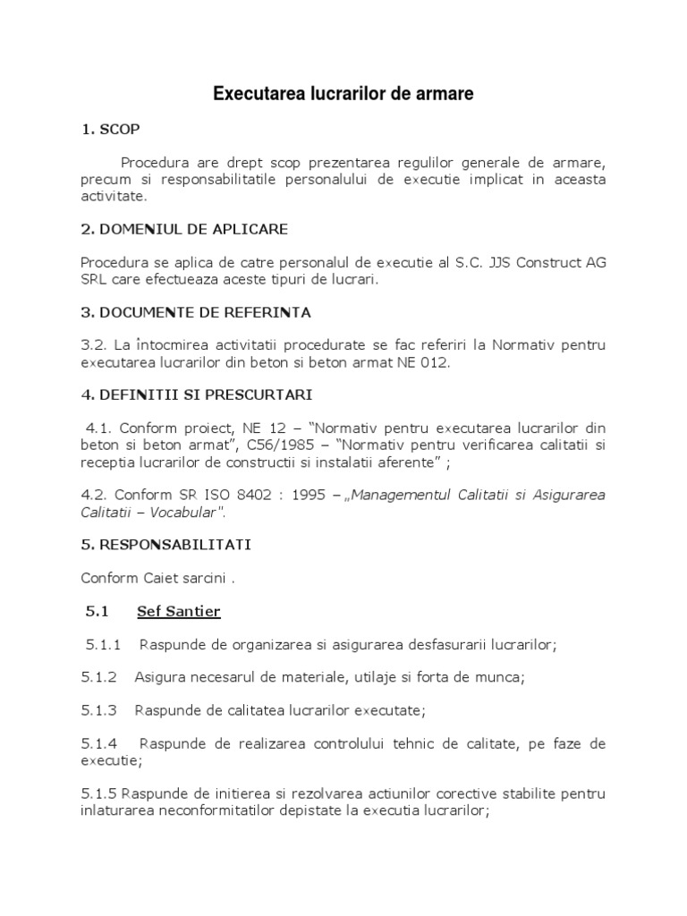 Executarea Lucrarilor De Armare