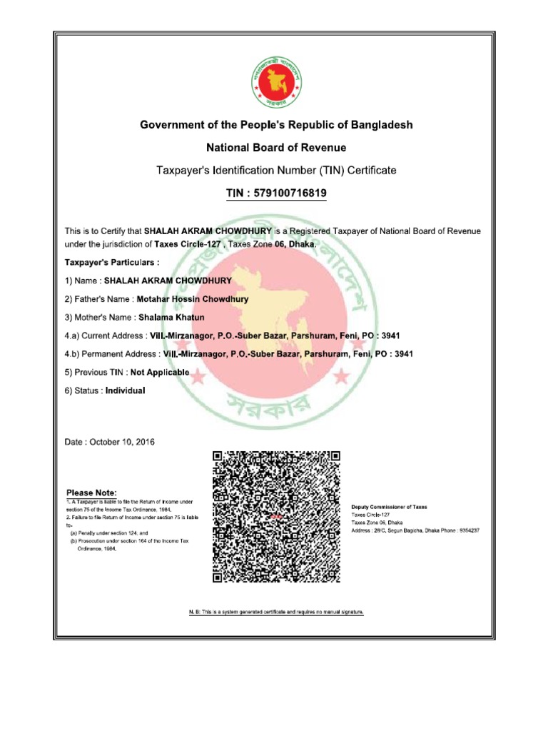 TIN Certificate | PDF