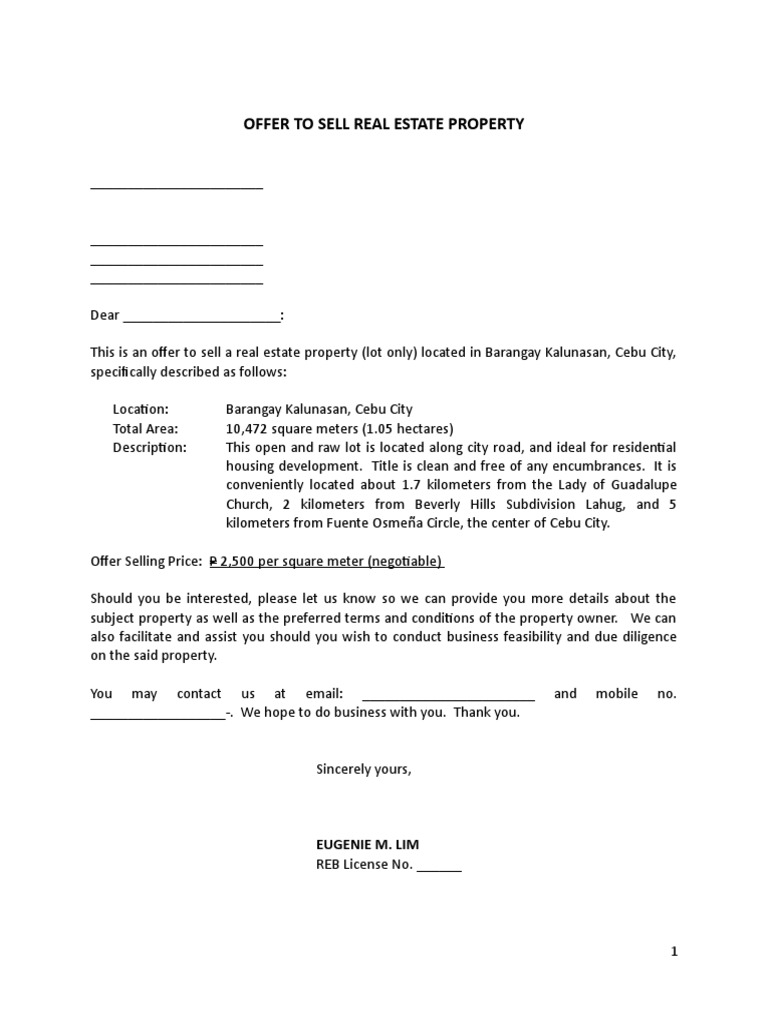 Offer To Sell of Real Estate Property PDF Law And Economics Property