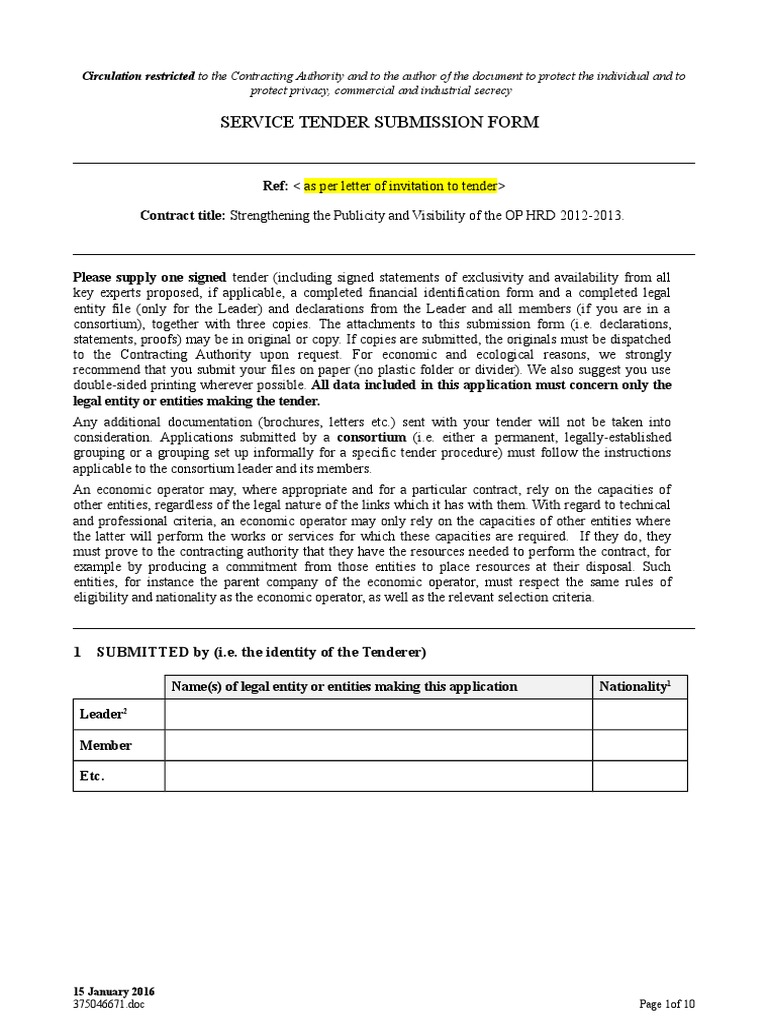 OP HRD 2012-2013 Tender Submission Form | PDF | Balance Sheet | Private Law