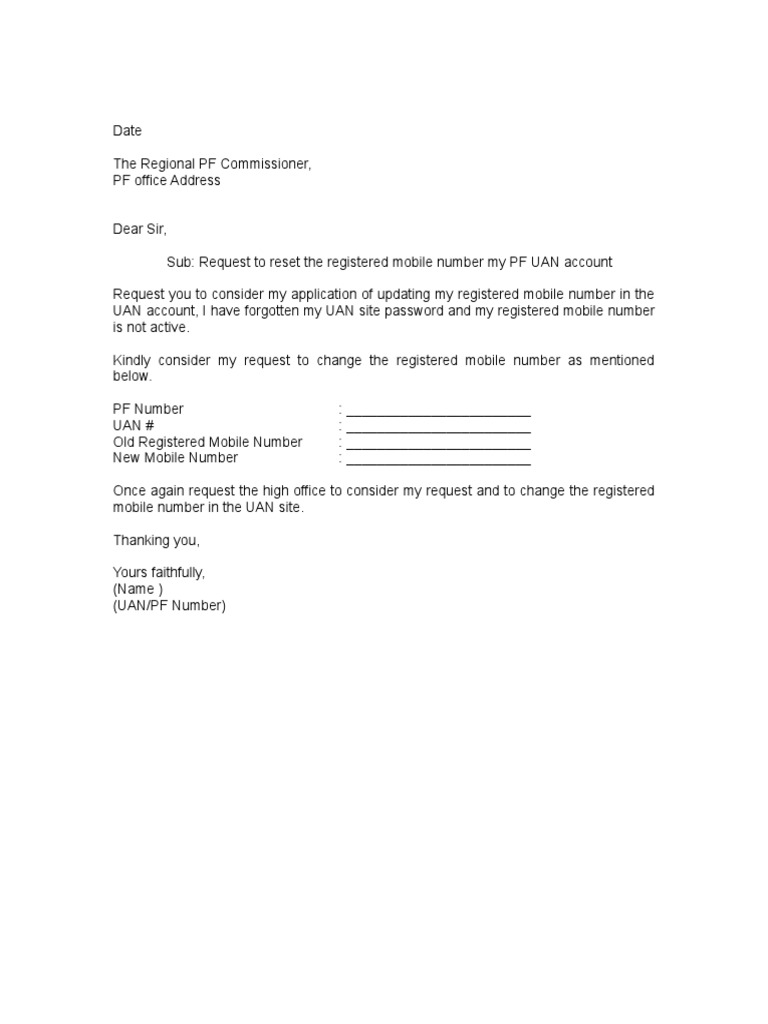 Template To Change Mobile Number | PDF