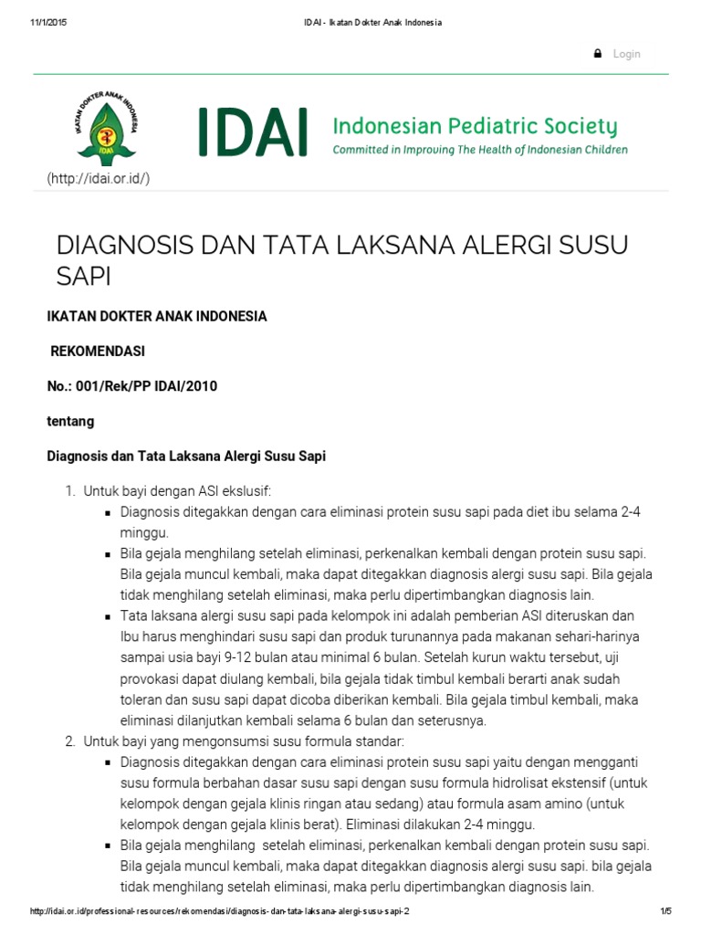 Diagnosis Dan Tata Laksana Alergi Susu Sapi 2 | PDF