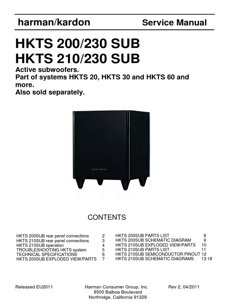 200-230 Sub Hkts 210-230 Sub Service Manual | PDF | Loudspeaker | Audio Engineering
