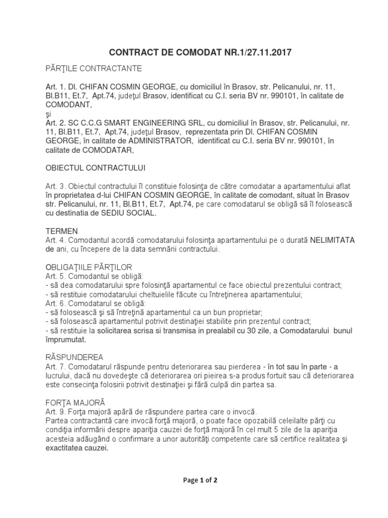 Contract de Comodat | PDF