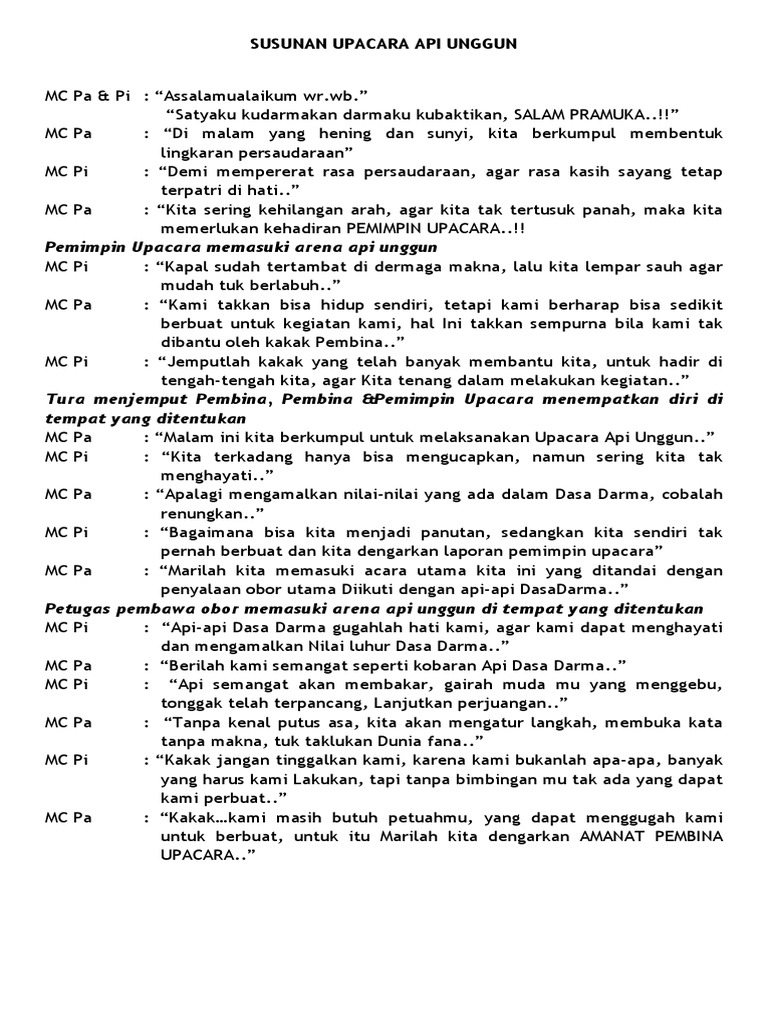 Susunan Acara Pelantikan Pramuka
